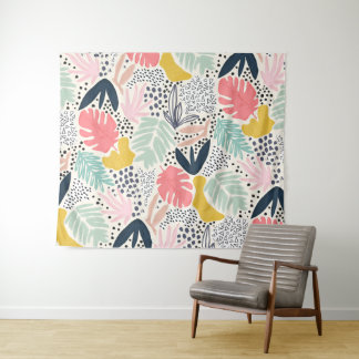Tropical Colourful Collage Pattern Wandkleed
