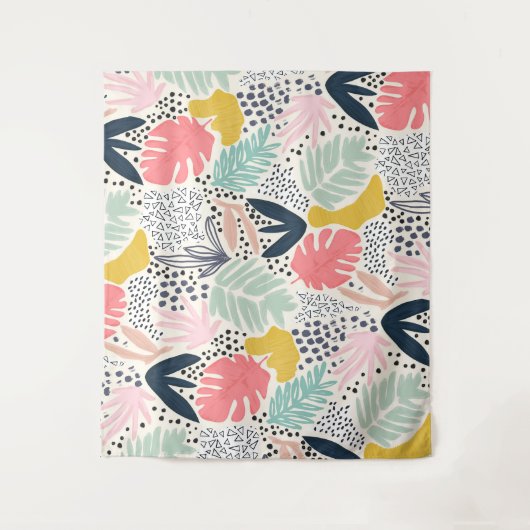 Tropical Colourful Collage Pattern Wandkleed (Voorkant)