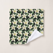 Tropical continu motif fleurs blanches feuille ver (Gant de toilette)