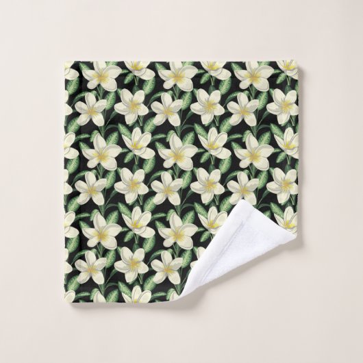 Tropical continu motif fleurs blanches feuille ver (Gant de toilette)