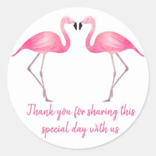 Tropical dank u roze flamingo bruiloft ronde sticker