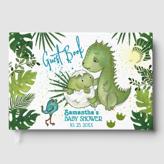 Tropical Dino Baby shower Invité Livre conte histo (Recto)