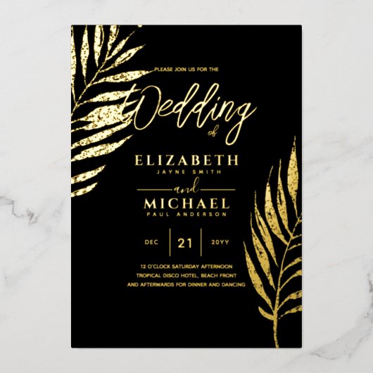 Tropical Disco Faire-part de mariage Gold Black (Recto)