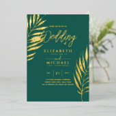 Tropical Disco Faire-part de mariage Gold Turquois (Debout devant)