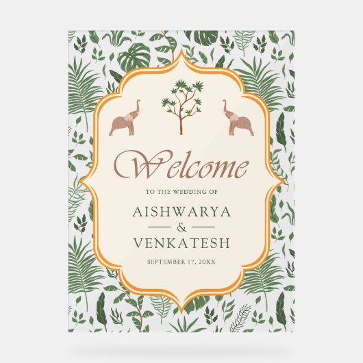 Tropical Elephant Indian Wedding Welcome (Recto)