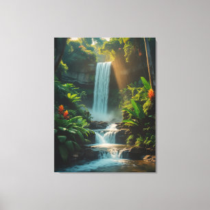 Tropical Escape - Diep Oerwoud Waterval Canvas Kun Afdruk