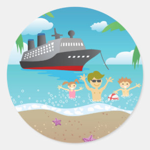 Tropical Family Beach Cruise Fun Ronde Sticker