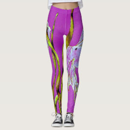 Tropical Fantail Fish Watercolor Hot Pink Leggings