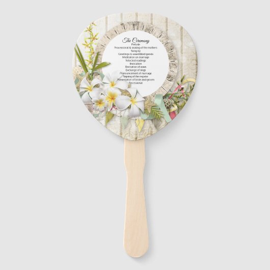 Tropical Faux Wood and Floral Wedding Program Handwaaier (Voorkant)