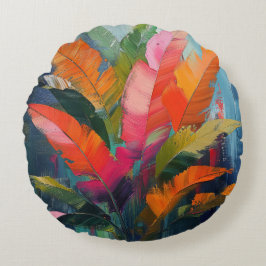 Tropical Feathers – Vibrant Botanical Abstraction Rond Kussen