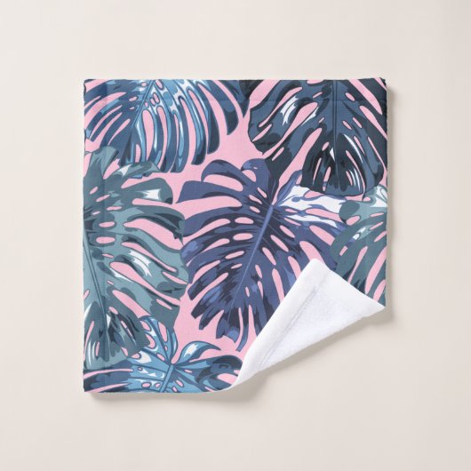 Tropical Feminine Blue Pink Jungle Feuilles (Gant de toilette)