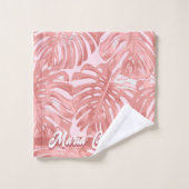 Tropical Feminine Pink Jungle Feuilles Nom (Gant de toilette)