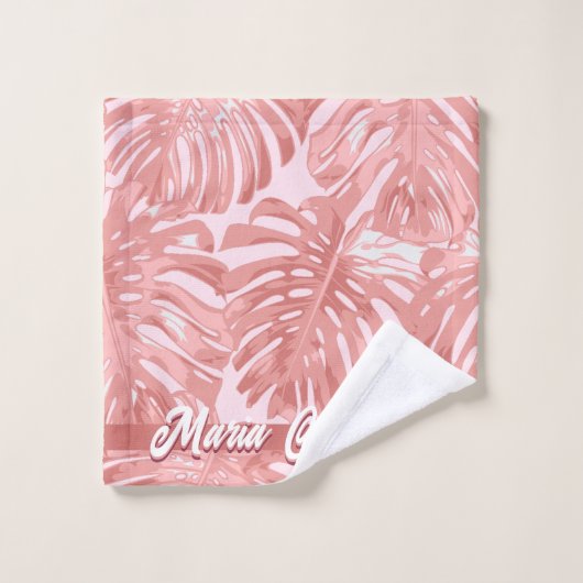 Tropical Feminine Pink Jungle Feuilles Nom (Gant de toilette)