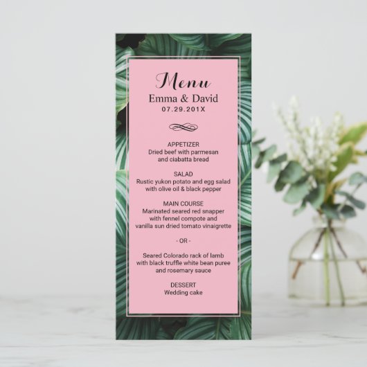 Tropical Feuille Modern Luau Menu Mariage (Debout devant)