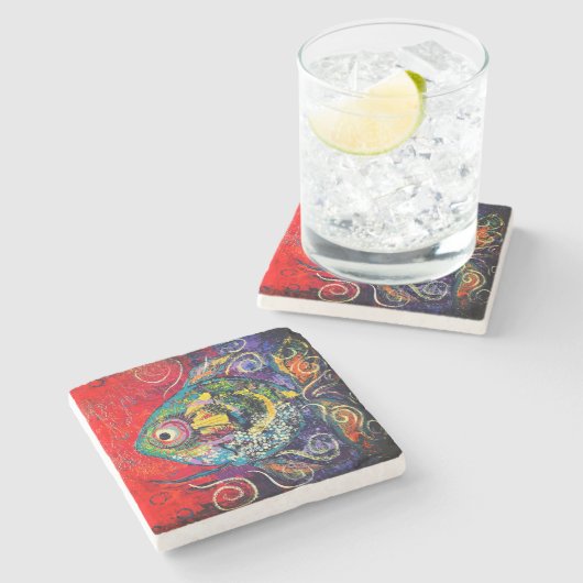 Tropical Fish Stone Coaster Stenen Onderzetter (Zijkant)