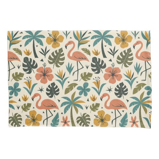 Tropical Flamingo and Palm Tree Pattern Kussensloop (Voorkant-Links)