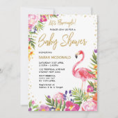 Tropical Flamingo Baby shower Bloemenuitnodiging Kaart (Voorkant)