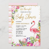 Tropical Flamingo Baby shower Bloemenuitnodiging Kaart (Voorkant / Achterkant)