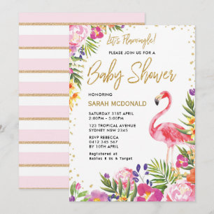 Tropical Flamingo Baby shower Bloemenuitnodiging Kaart