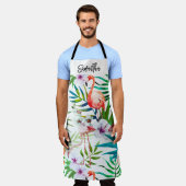 Tropical Flamingo gepersonaliseerde all-over print Schort (Gedragen)
