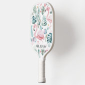 Tropical Flamingo Monstera Pattern Custom Name  Pickleball Paddle (Links)