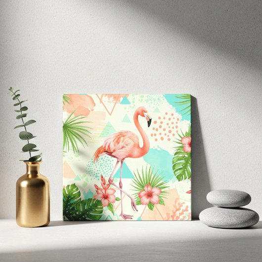Tropical Flamingo Watercolor & Geometric Pattern Tegeltje