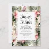 Tropical Floral 30e Verjaardagsdiner & Drinken Kaart (Voorkant)