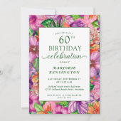 Tropical Floral 60th Birthday Party Invitation (Devant)