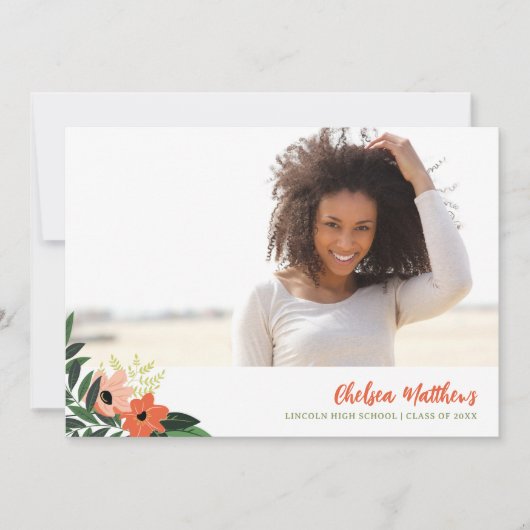 Tropical Floral Afstuderen Foto Dank u Aankondiging (Voorkant)