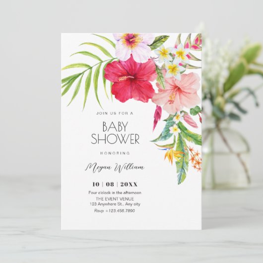 Tropical floral baby shower kaart (Staand voorkant)