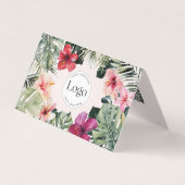 Tropical Floral Botanical Logo QR Code Folded Visitekaartjes (Voorkant)