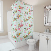 Tropical Floral Flamants roses rose rideau de douc (En situation)