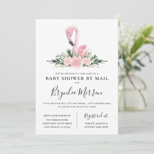 Tropical Floral Flamingo Baby shower per post Kaart (Staand voorkant)