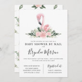Tropical Floral Flamingo Baby shower per post Kaart (Voorkant / Achterkant)
