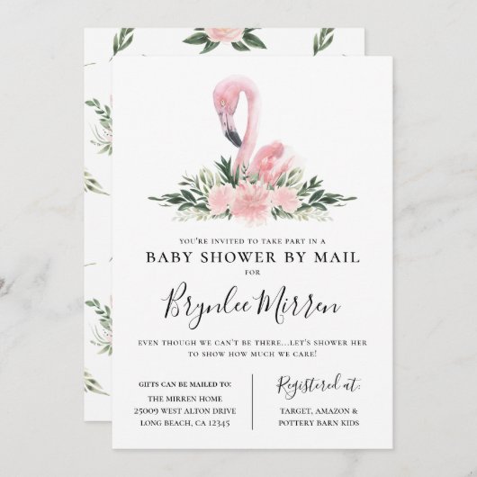 Tropical Floral Flamingo Baby shower per post Kaart (Voorkant / Achterkant)