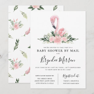 Tropical Floral Flamingo Baby shower per post Kaart