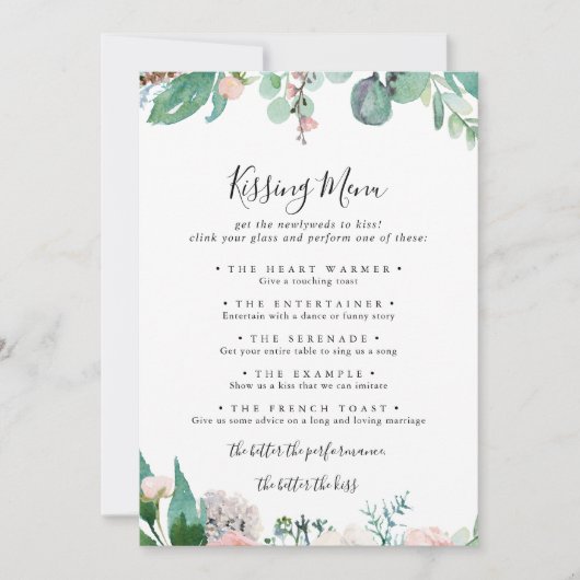 Tropical Floral Mariage Kissing Menu Carte de jeu (Devant)
