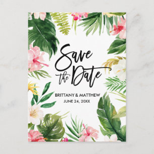 Tropical Floral Modern Brush Script Bewaar de datu Briefkaart