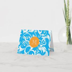 Tropical Floral Monogram Note Card Turquoise Blue Notitiekaartje