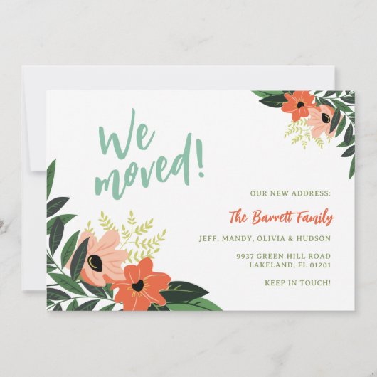 Tropical Floral Moving Faire-part | Corail (Devant)