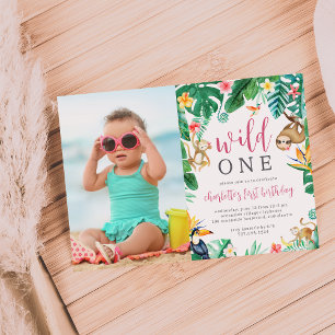 Tropical Floral Oerwoud Animals Kids Verjaardagsfo Kaart