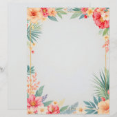 Tropical Floral on Blue Stationery Paper Briefhoofd (Voorkant / Achterkant)