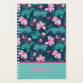 Tropical Floral rose Turquoise Nom personnalisé (Devant)