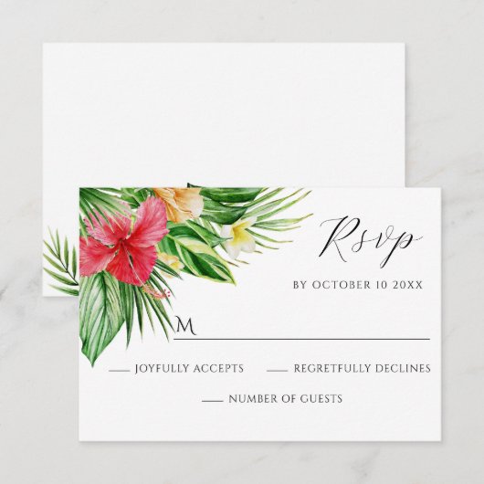 Tropical floral  RSVP kaartje (Voorkant / Achterkant)