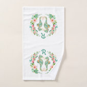Tropical Floral Seahorse Couple Monogrammé (Serviette à main)