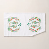 Tropical Floral Seahorse Couple Monogrammé (Serviette à main)