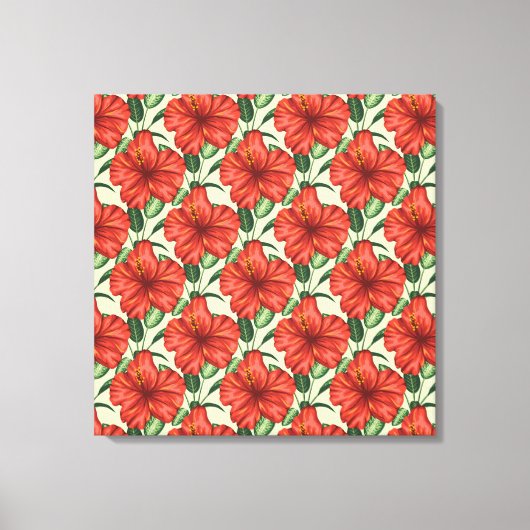 Tropical floral seamless pattern red flowers canvas afdruk (Voorkant)