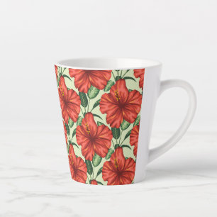 Tropical floral seamless pattern red flowers latte mok