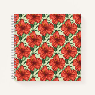 Tropical floral seamless pattern red flowers notitieboek