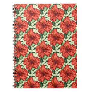 Tropical floral seamless pattern red flowers notitieboek